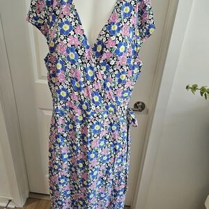 J. Crew Floral Midi Dress in Blue, Pink, and Yellow